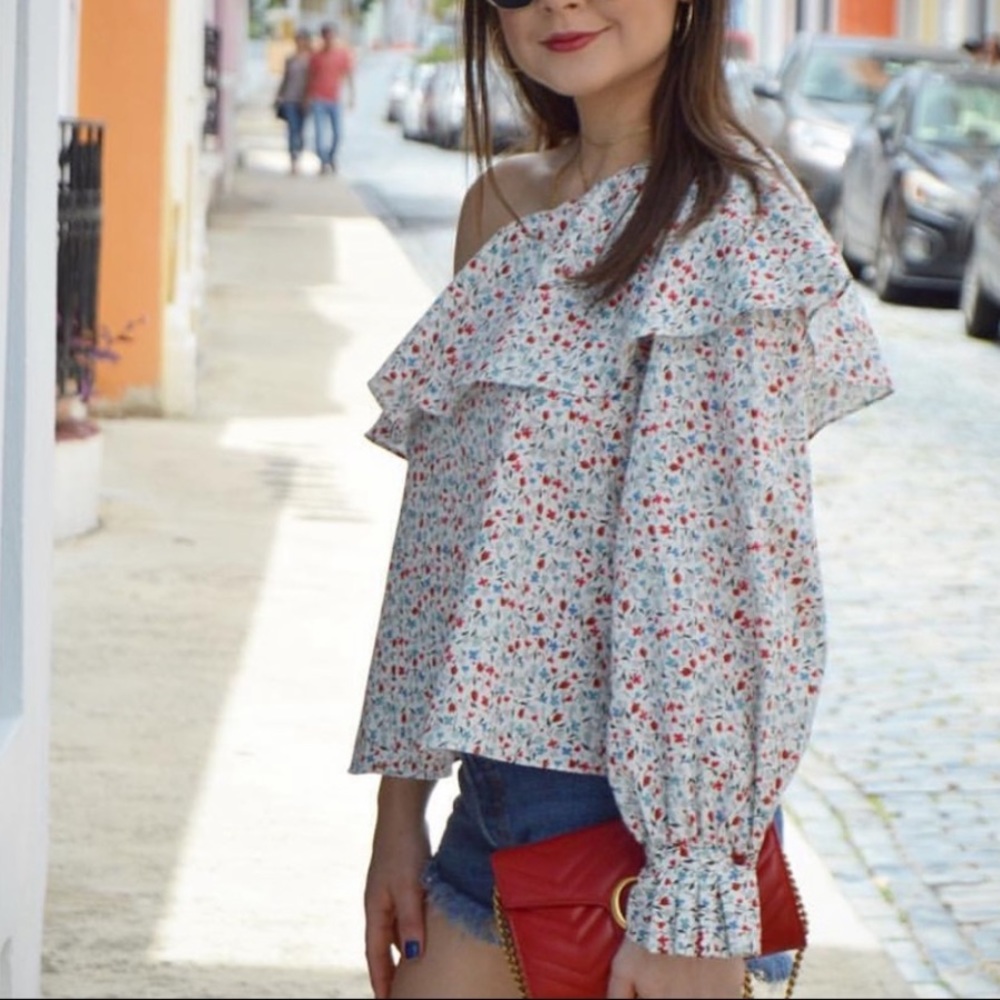 Zara floral One shoulder blouse